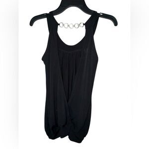 Whimsigoth Black Blouson Tank Top Silver Chain Back Unique Overlap Hem Y2K